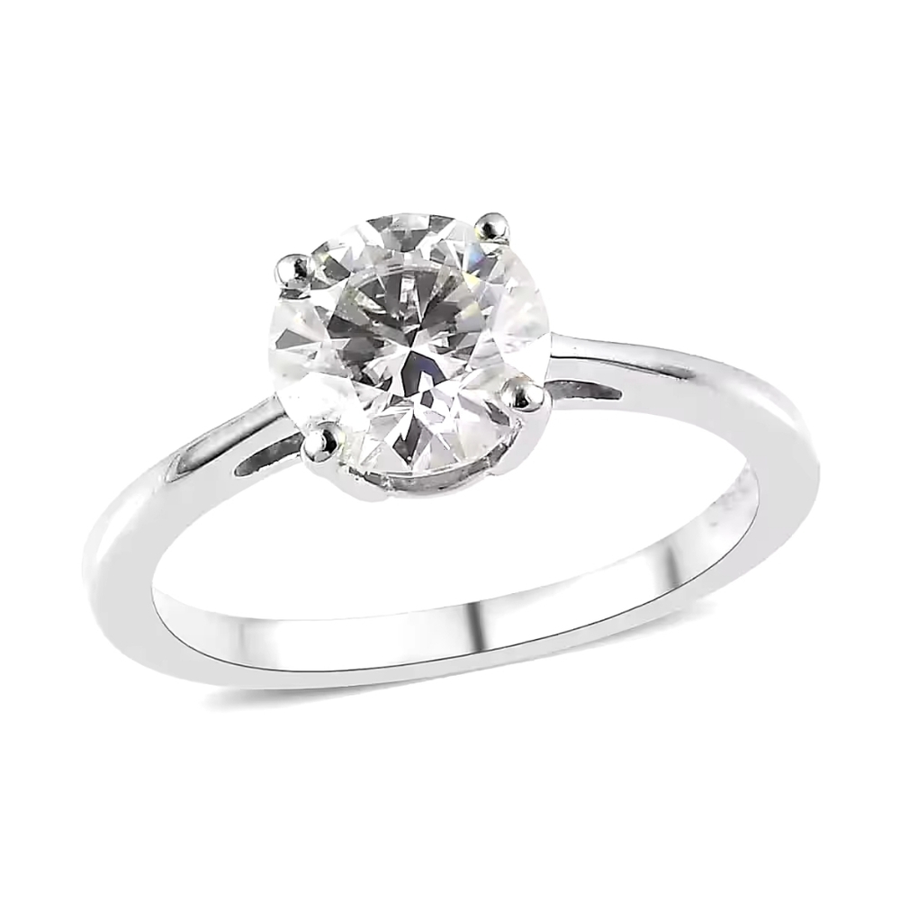 White Moissanite Engagement Style Solitaire Ring In SS